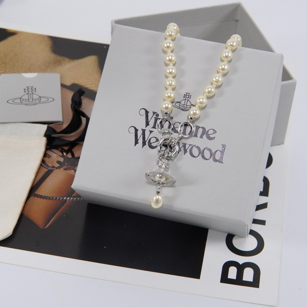 Vivienne Westwood Silver Saturn Pearl Pendant Necklace